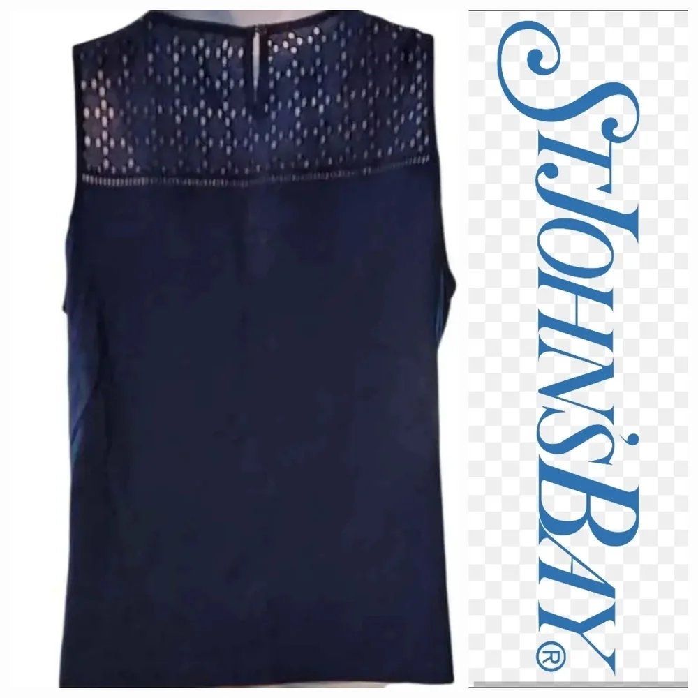 NWT St. John's Bay Women's Navy Eyelet Tank Top ~XLP